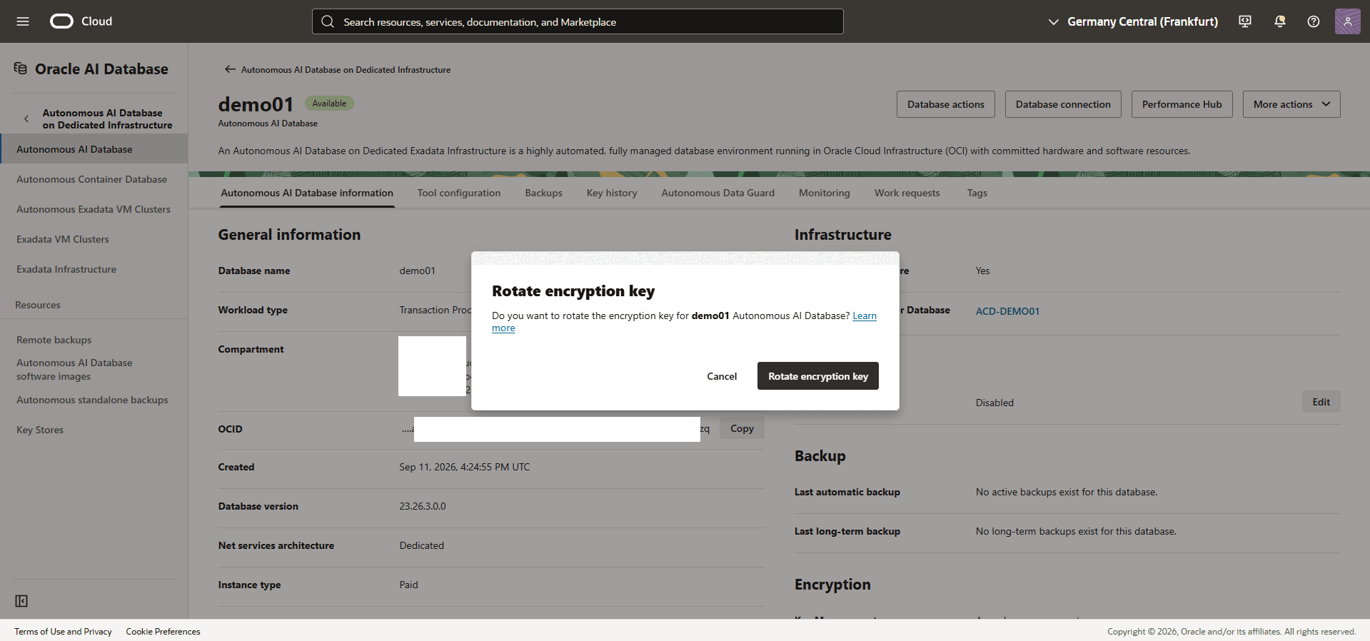 This screenshot shows how to rotate the encryption key. This screenshot shows how to rotate the encryption key.