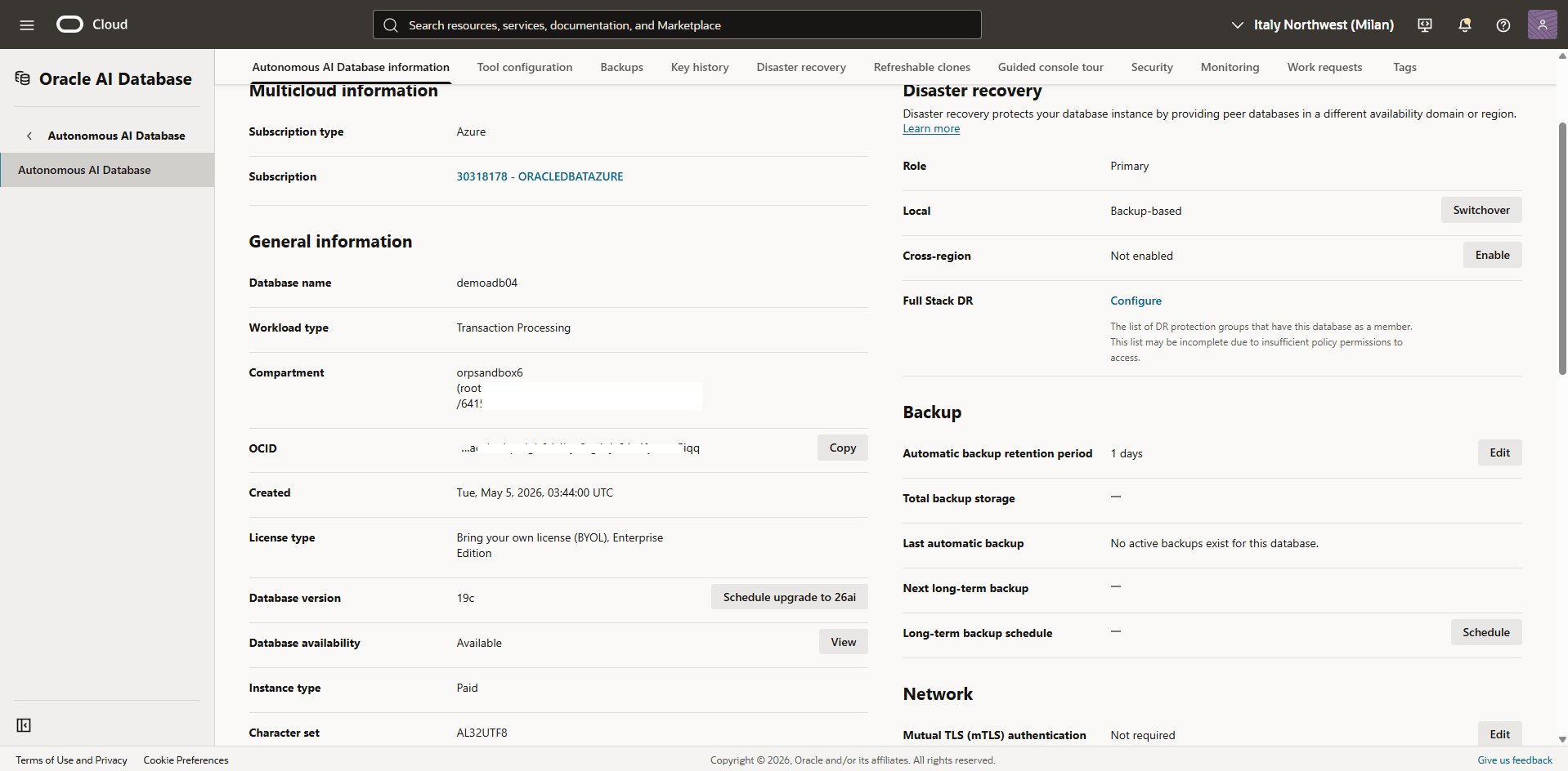 This screenshot shows how to obtain your compartment information.
