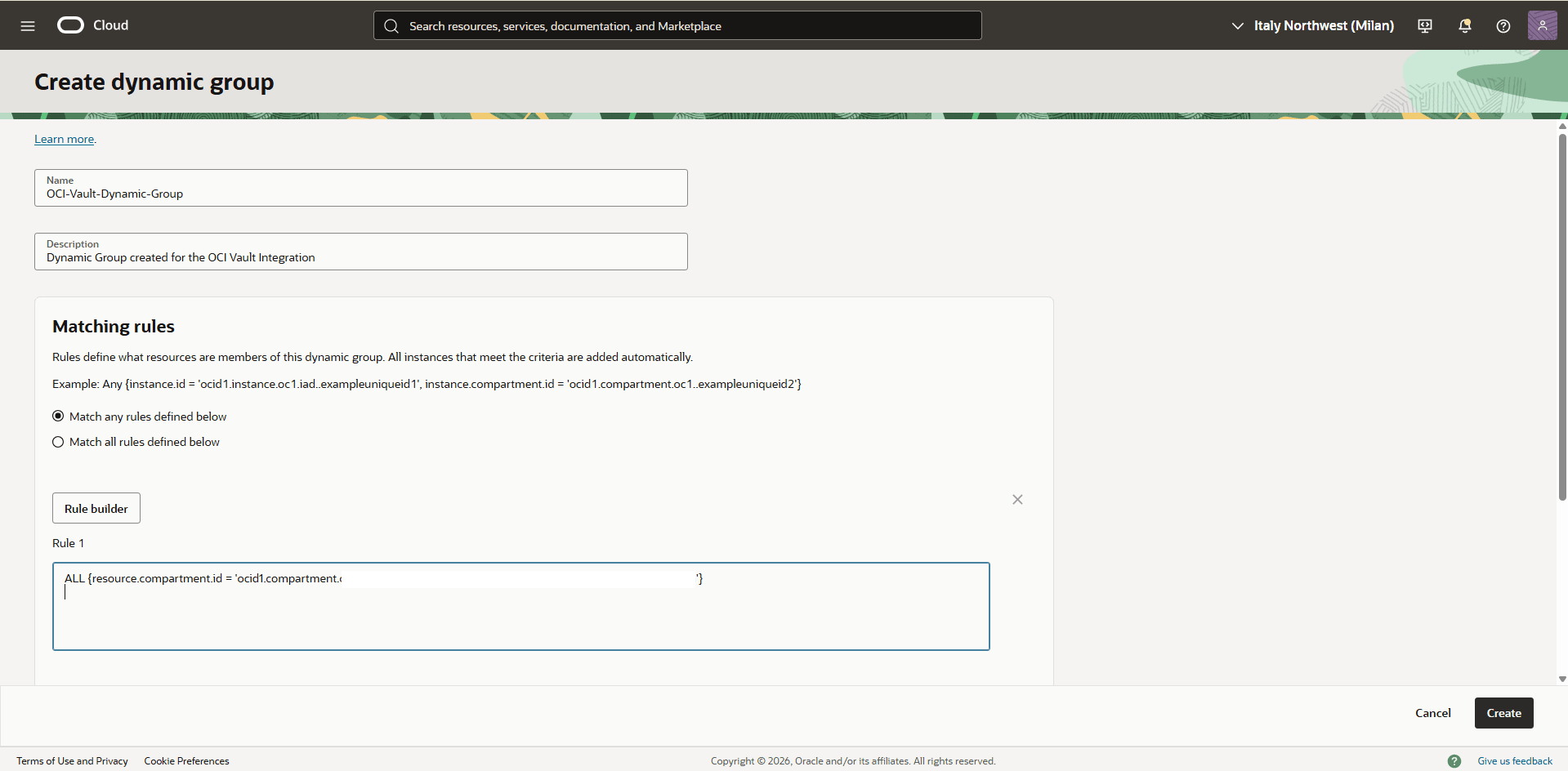 This screenshot shows how to create dynamic group.