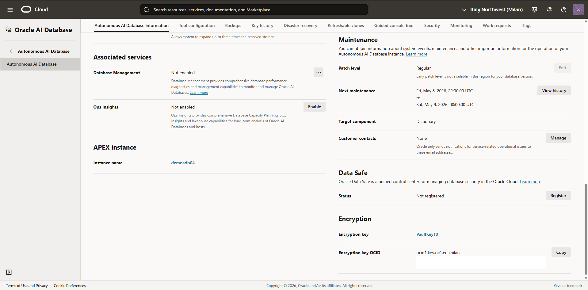 This screenshot shows how to verify the database encryption method.
