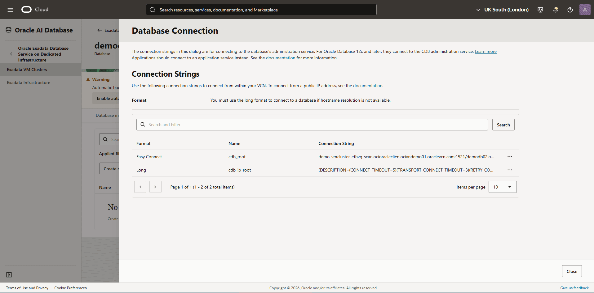 This screenshot shows how to view database connection.