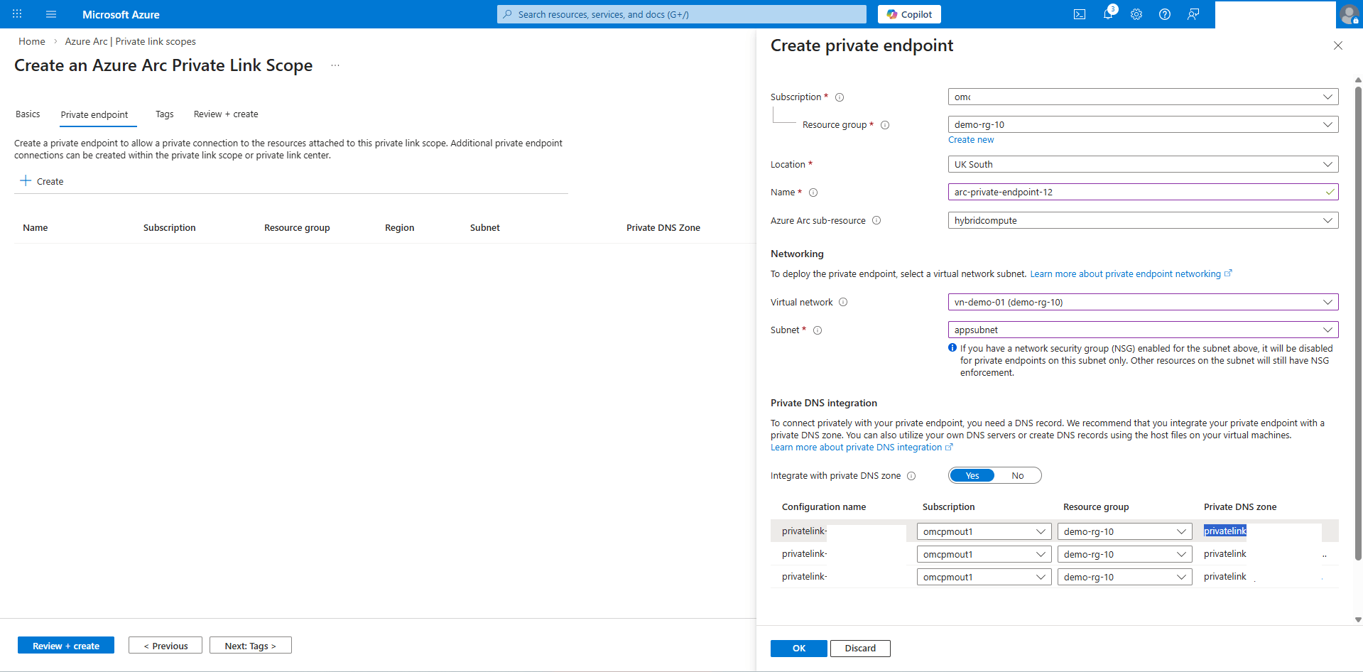 This screenshot shows how to create private endpoint.
