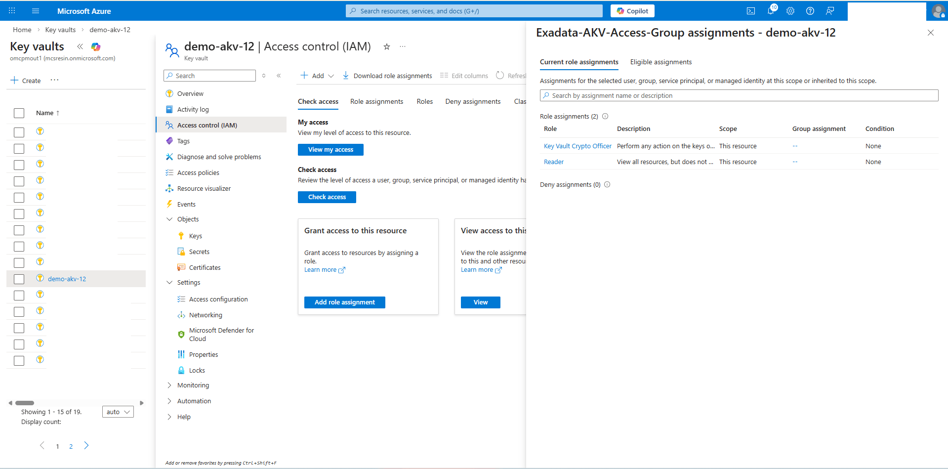 This screenshot shows how to validate AKV permissions.