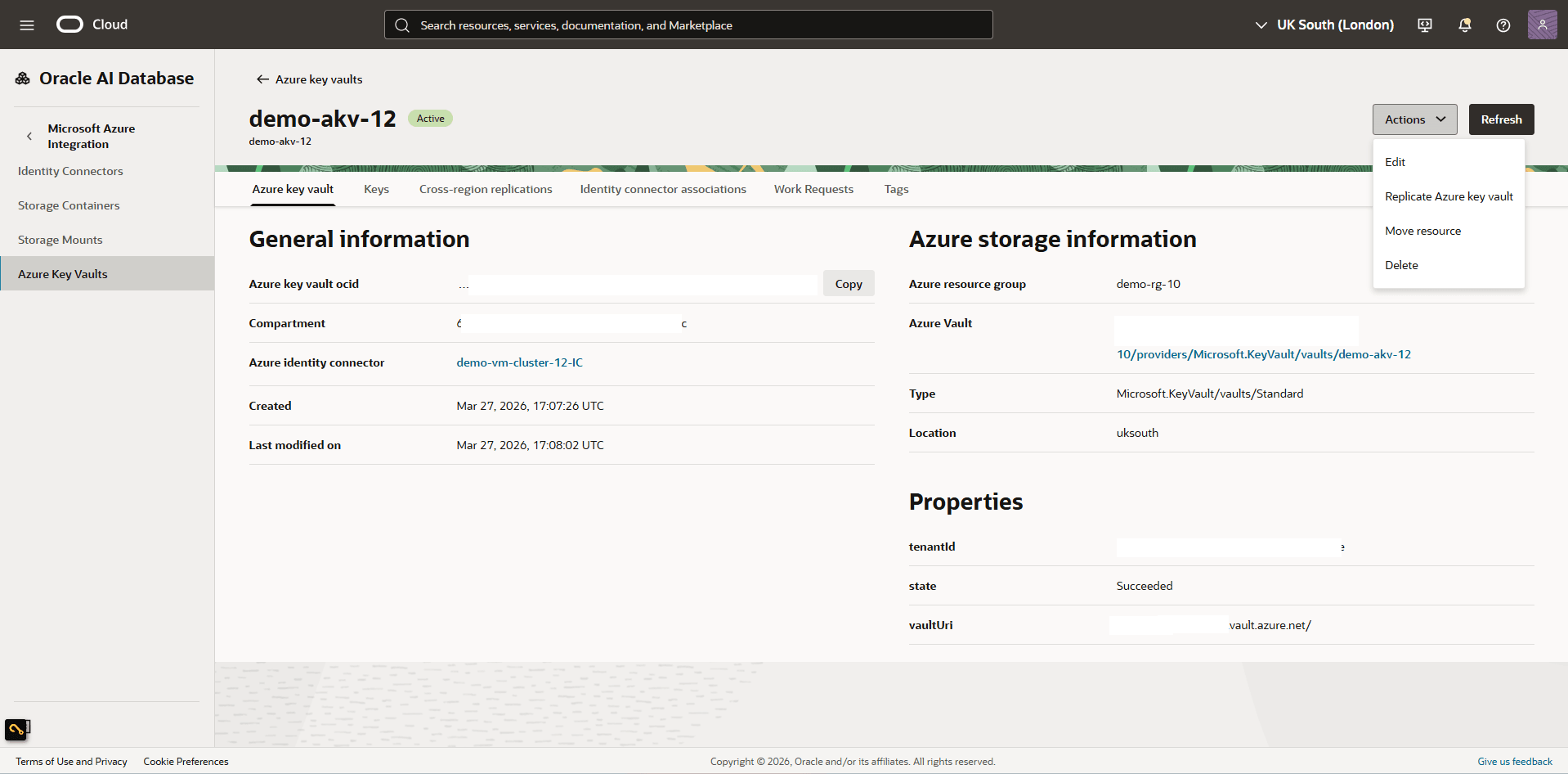 This screenshot shows how to replicate Azure Key Vault.