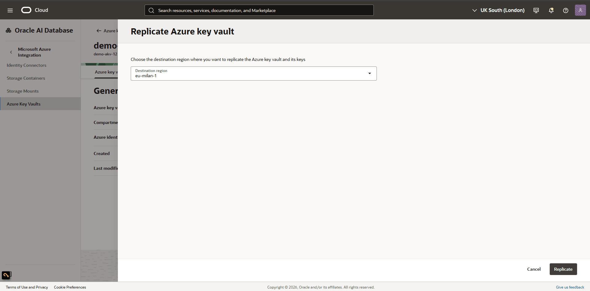 This screenshot shows how to replicate Azure Key Vault.