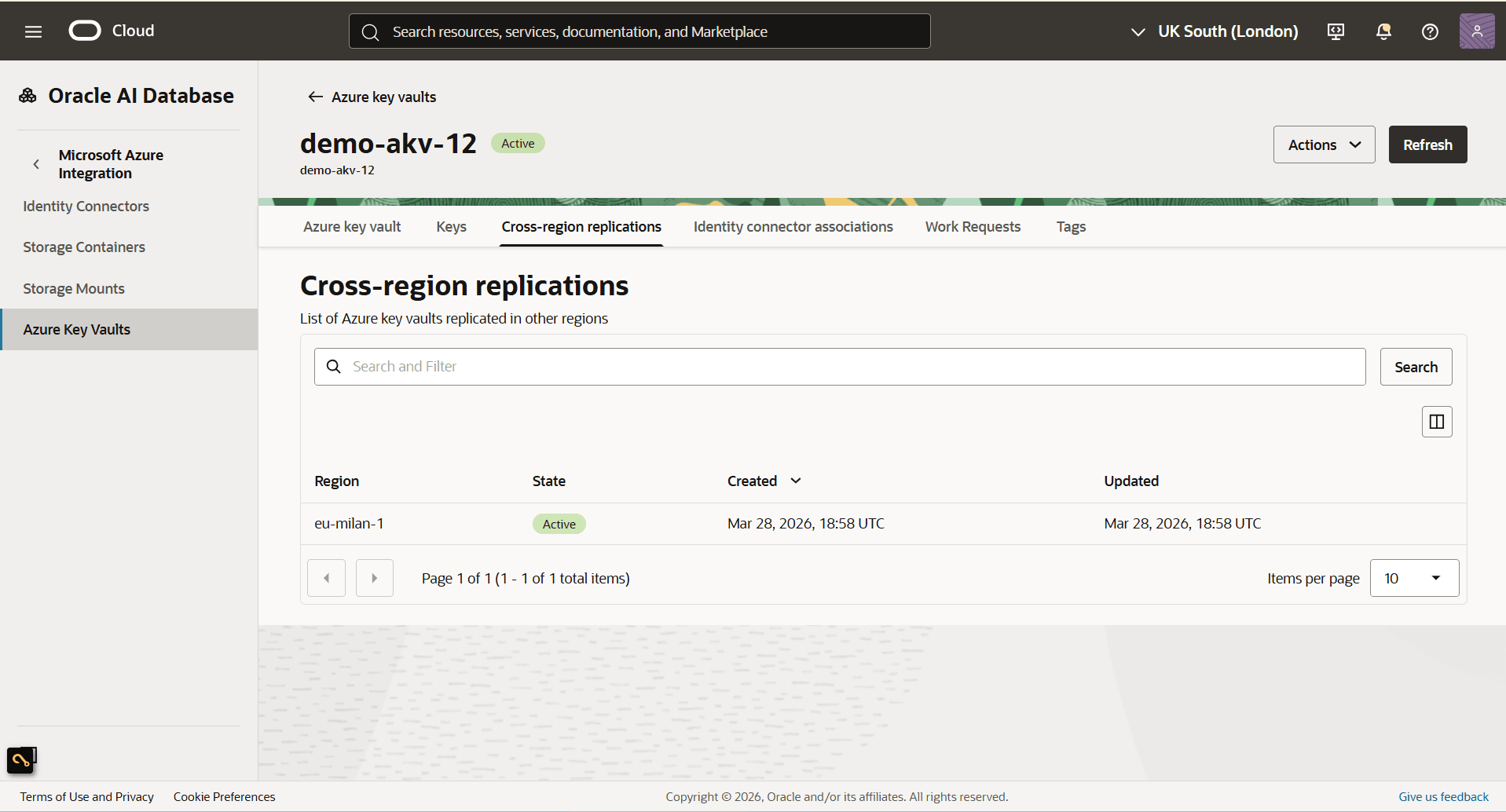 This screenshot shows how to replicate Azure Key Vault.