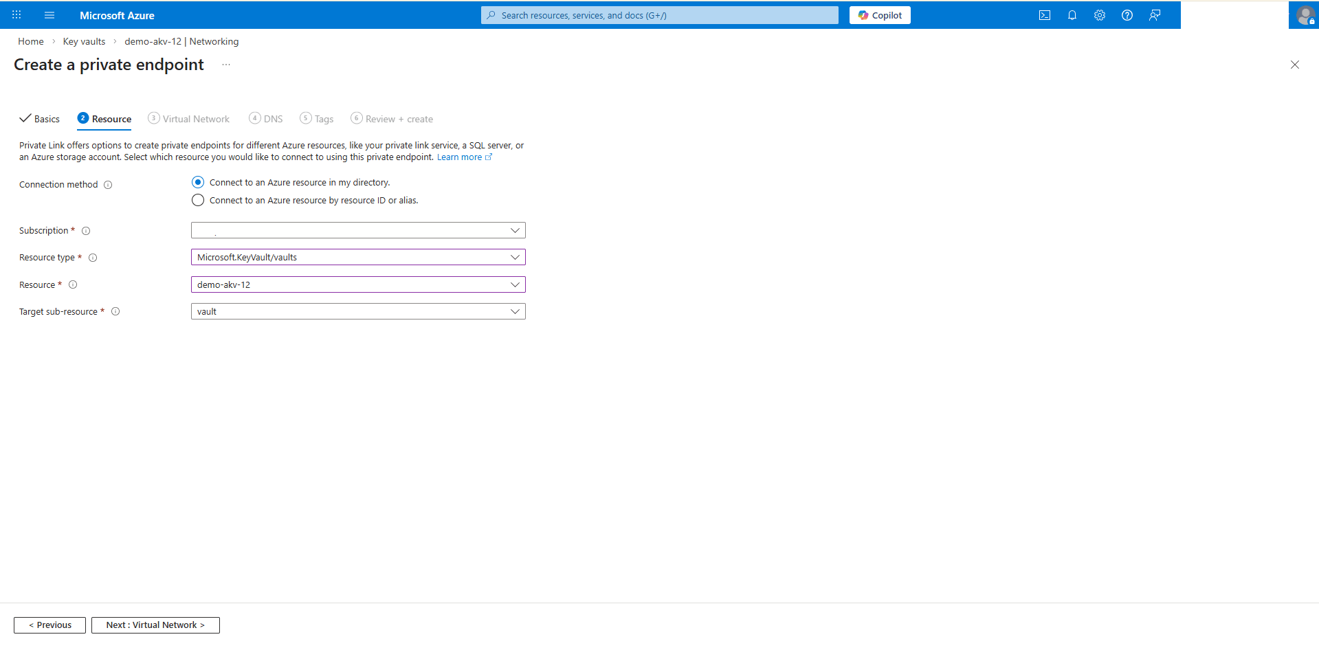 This screenshot shows how to configure private endpoint.
