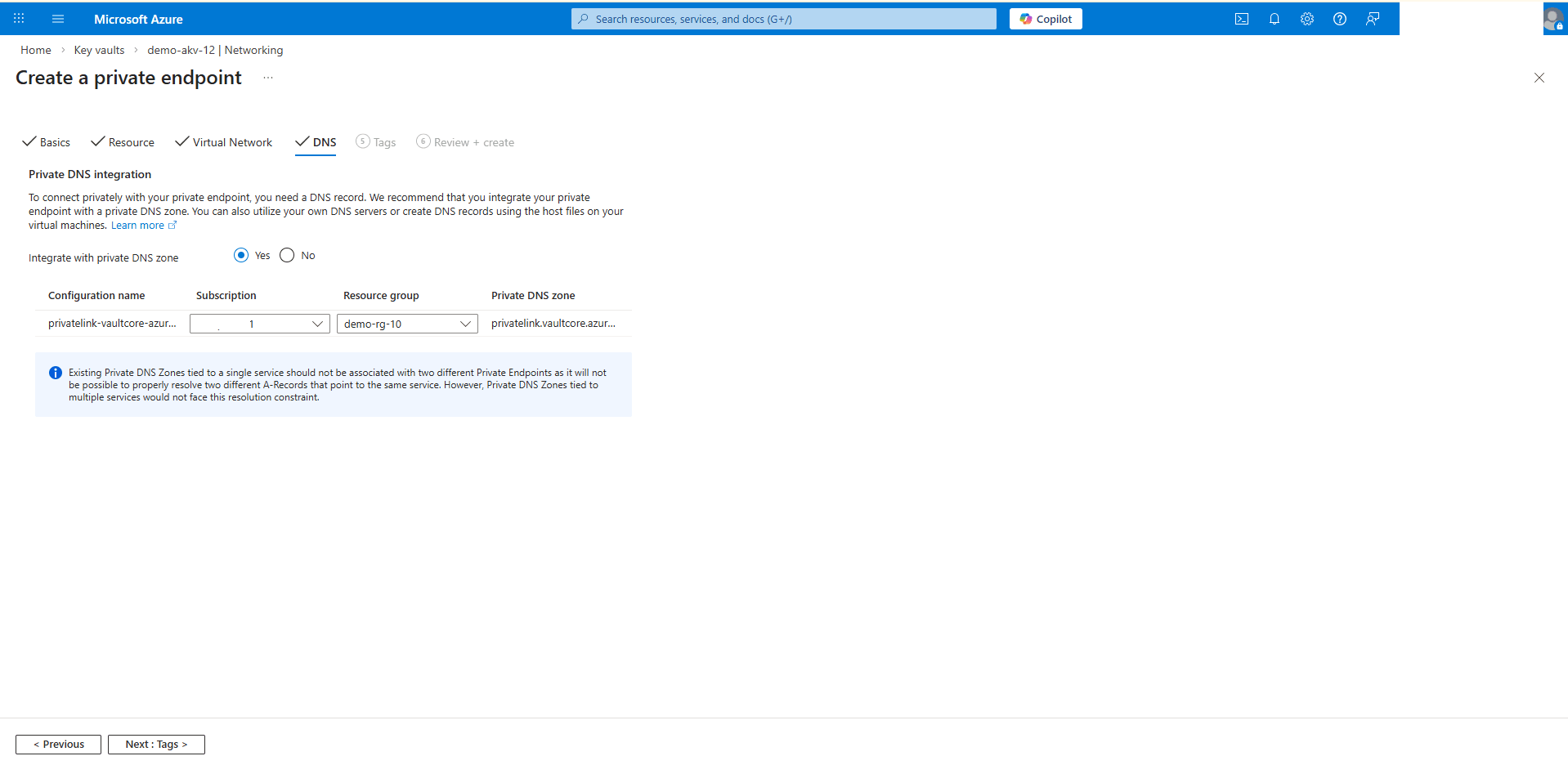 This screenshot shows how to configure private endpoint.