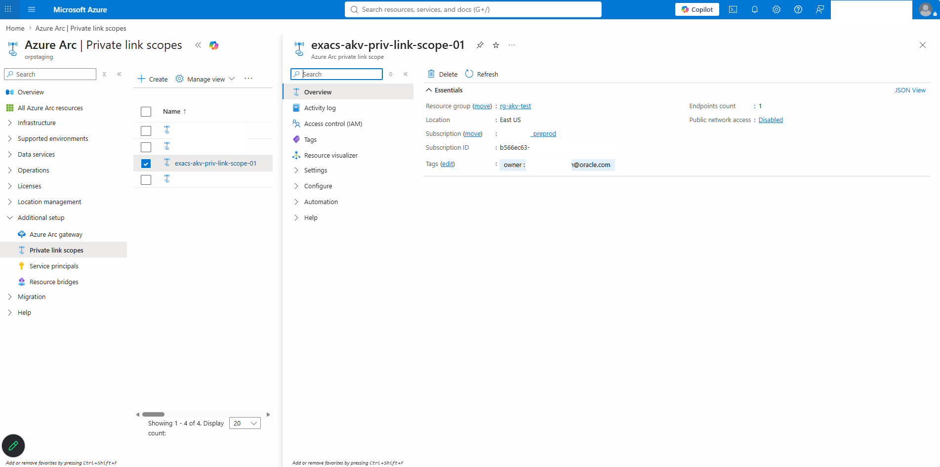 This screenshot shows how to create Azure Arc Private Link Scopes.