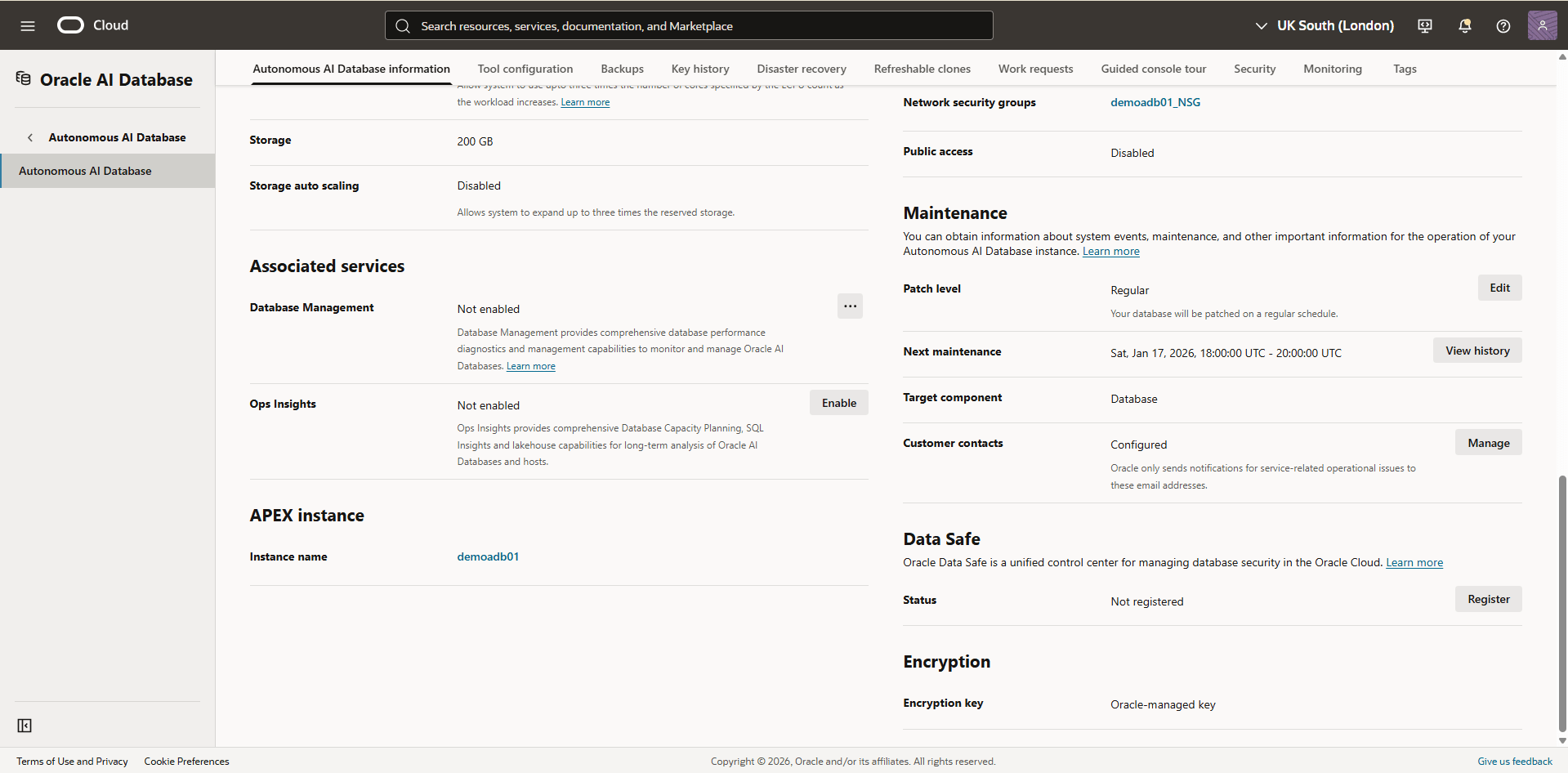 This screenshot shows how to view encryption details.