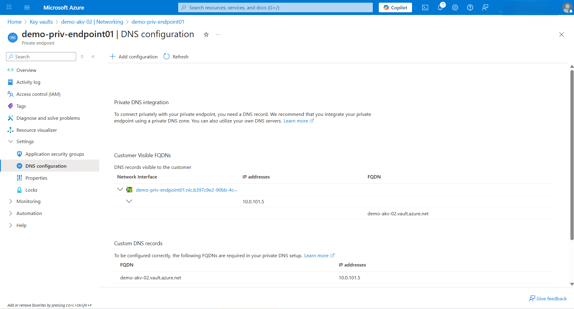 This screenshot shows how to obtain the FQDN and IP addresses information