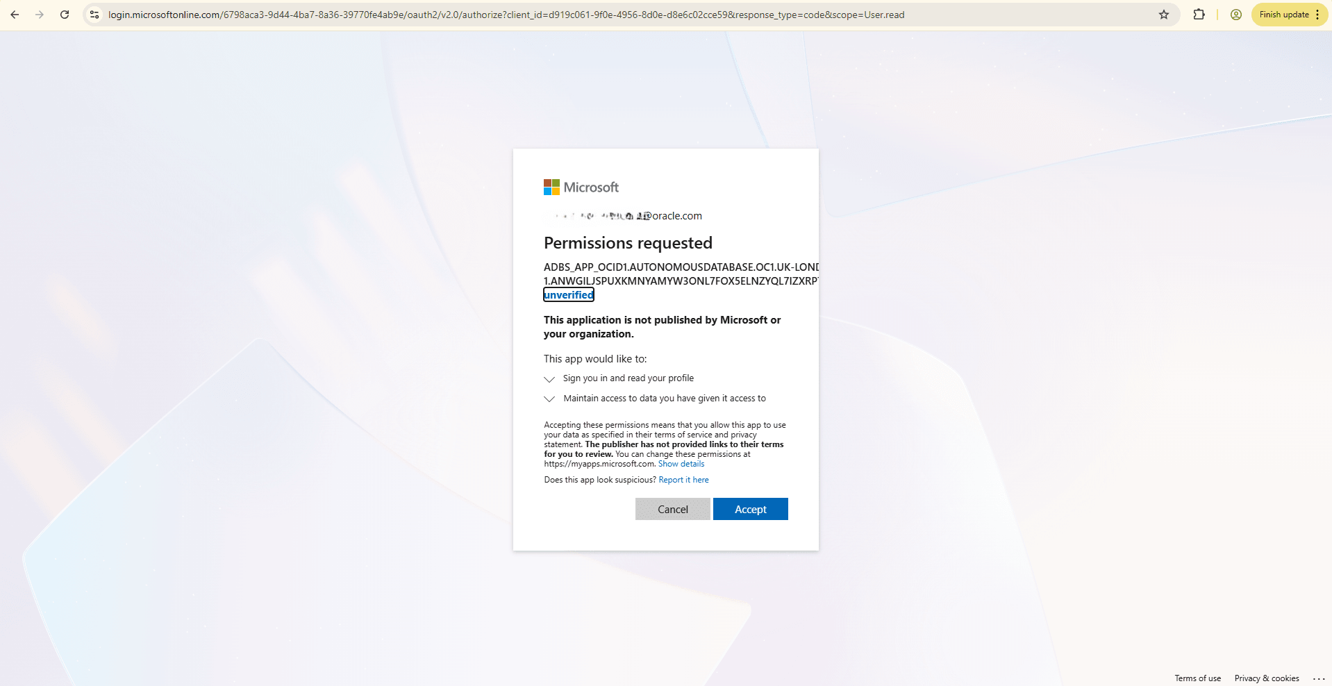 This screenshot shows how to accept the permission.
