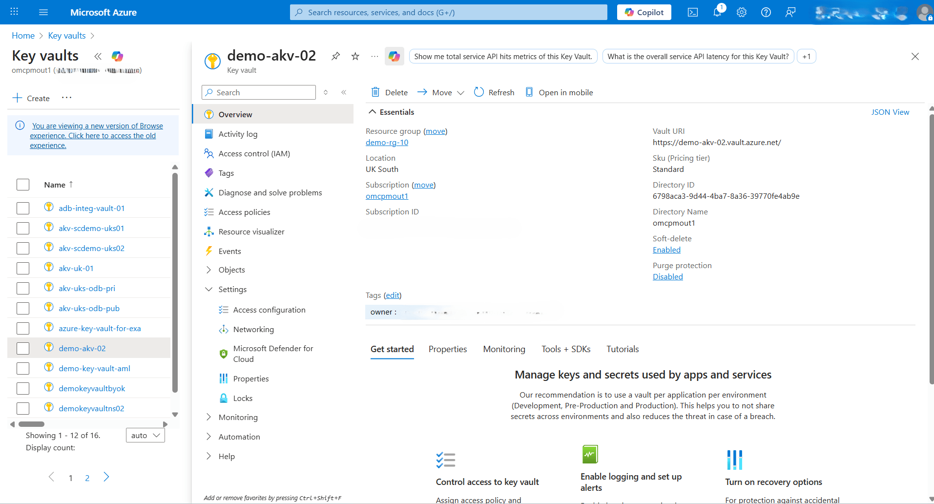 This screenshot shows how to obtain Azure Key Vault URI.