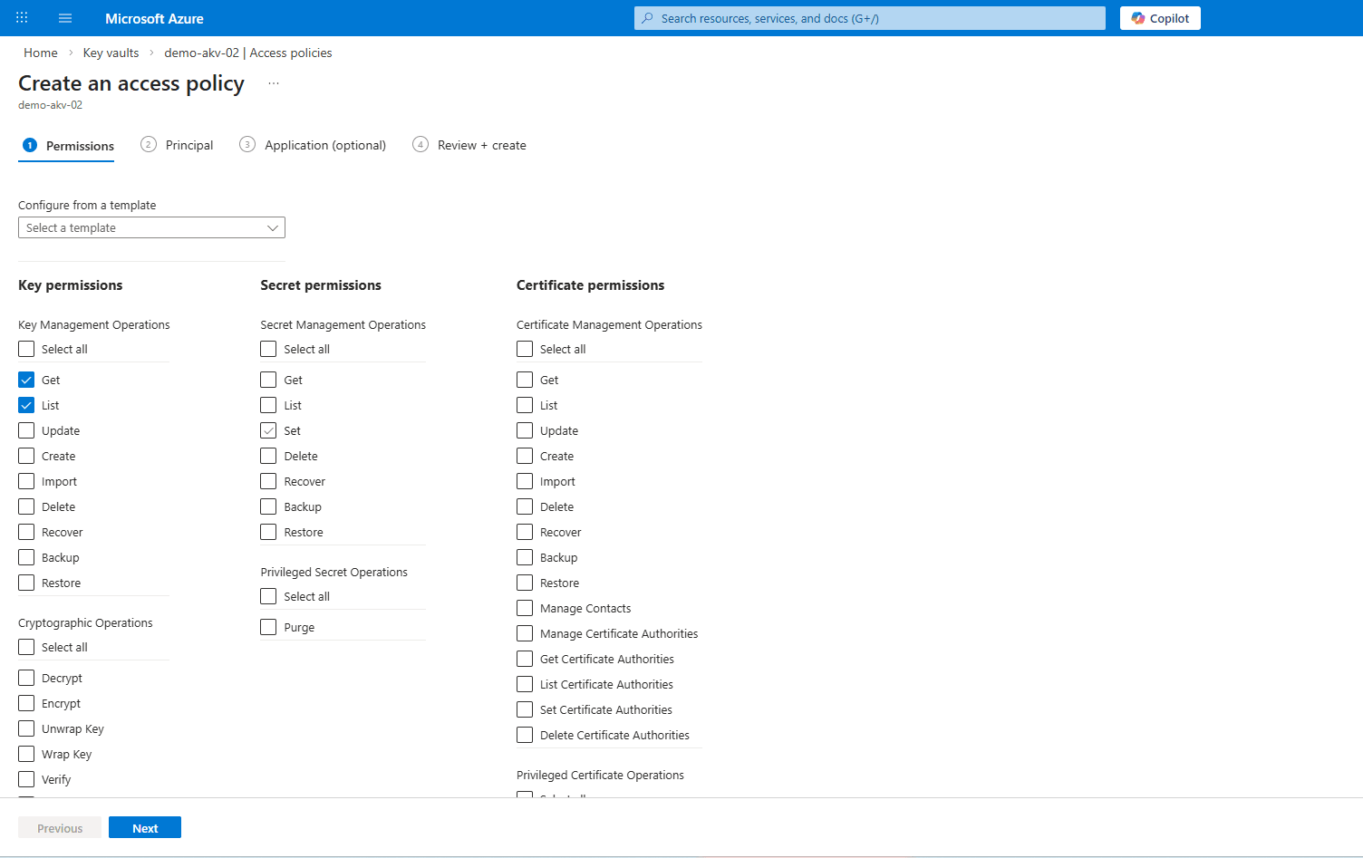 The screenshot shows the list of permissions.
