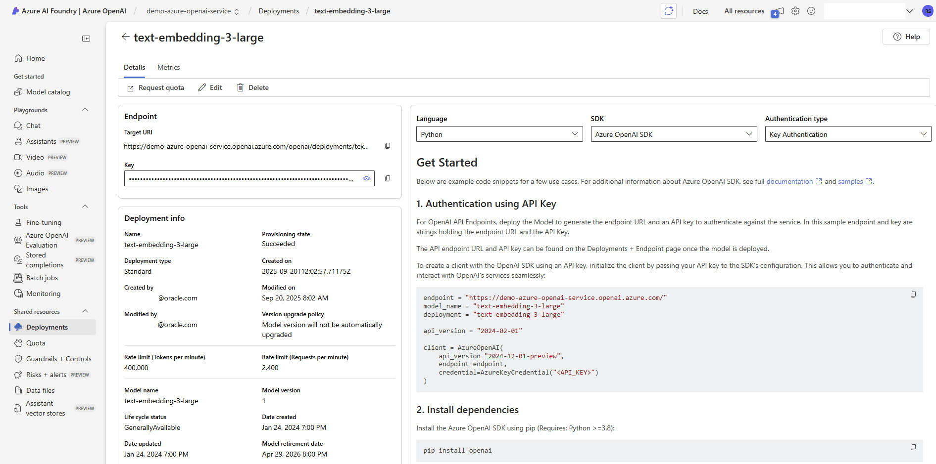 This screenshot shows how to create a deployment.