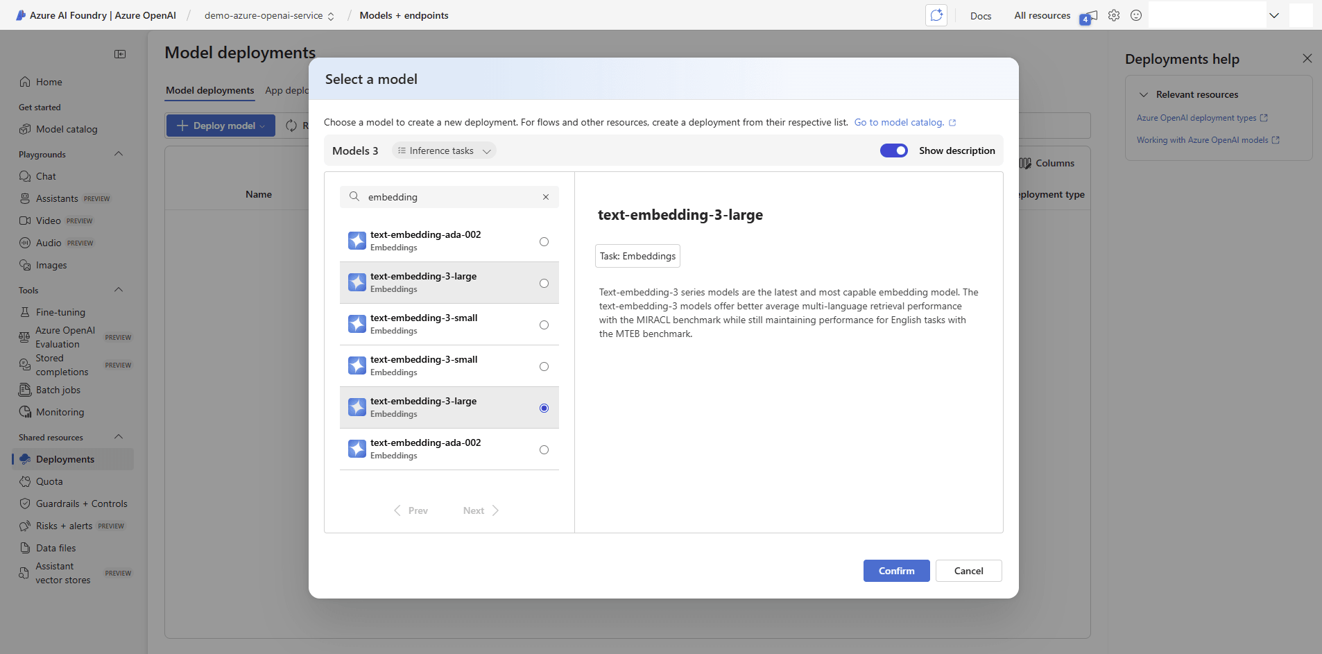 This screenshot shows how to create a deployment.