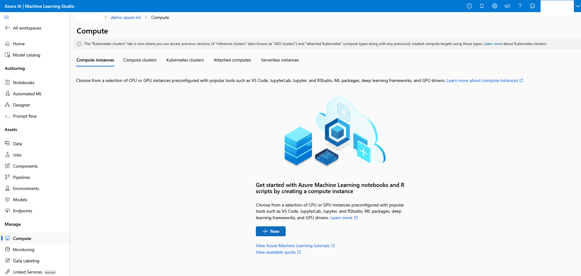 This screenshot shows how to create compute instance.