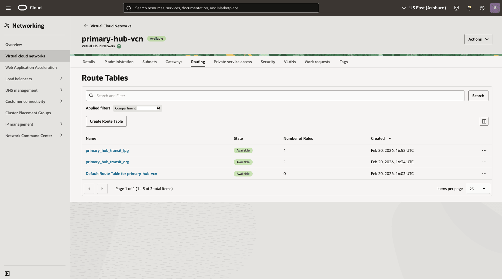 This screenshot shows how to configure the network in the primary region.