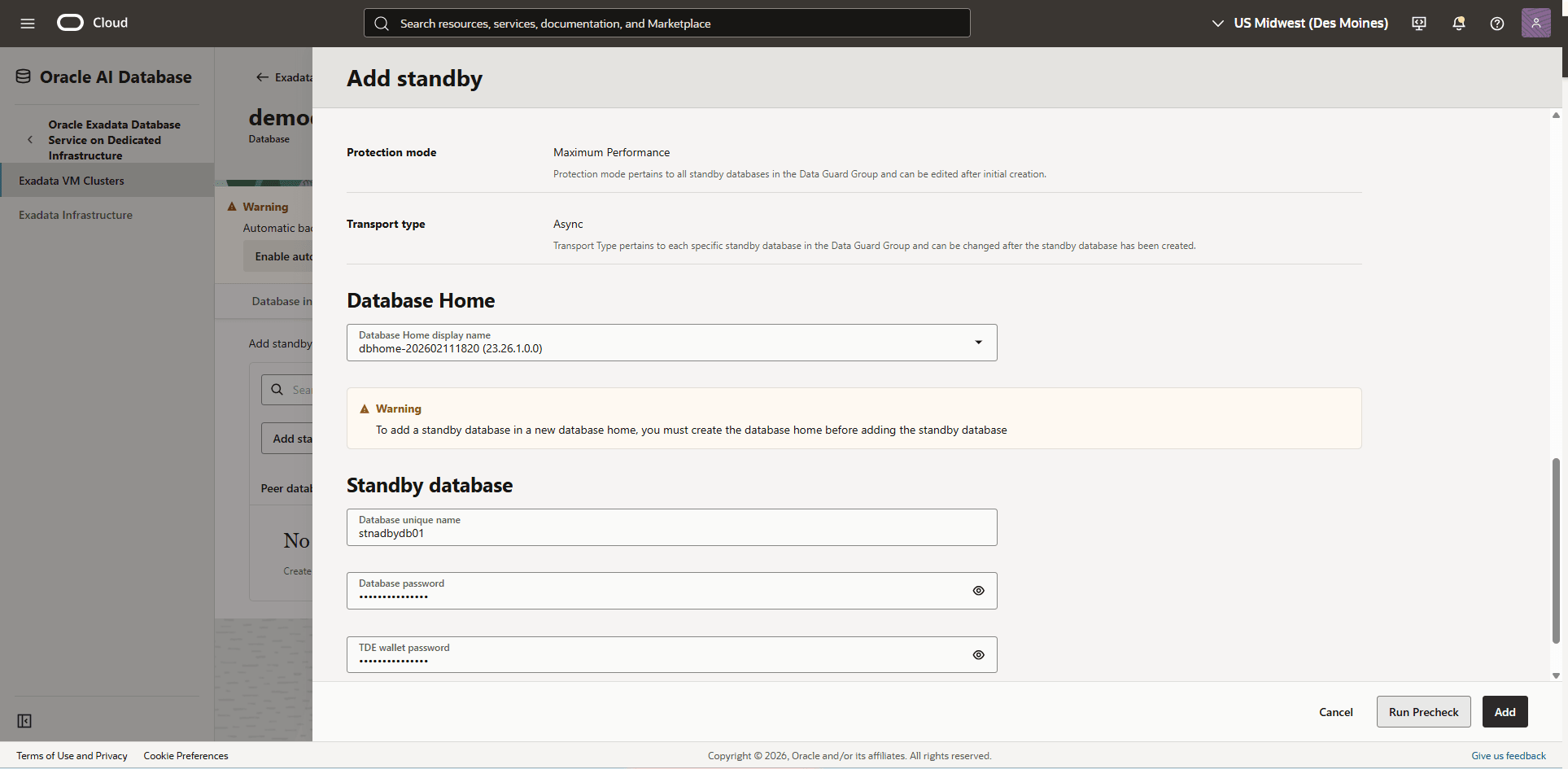 This screenshot shows how to add standby.