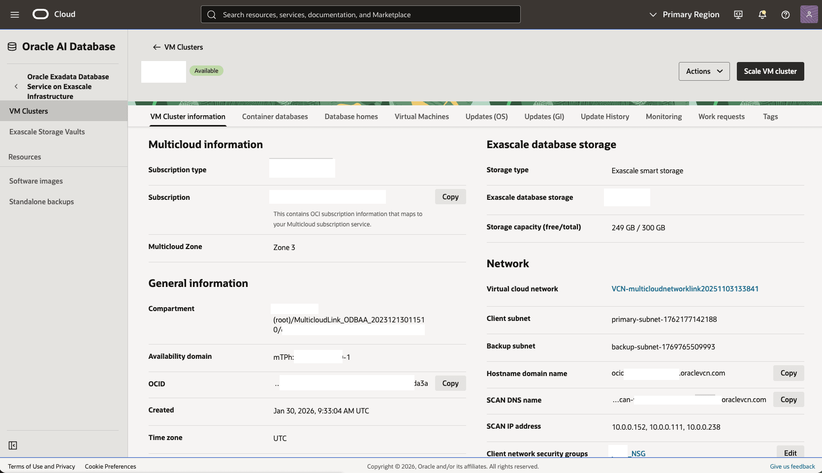This screenshot shows how to configure the network in the primary zone.