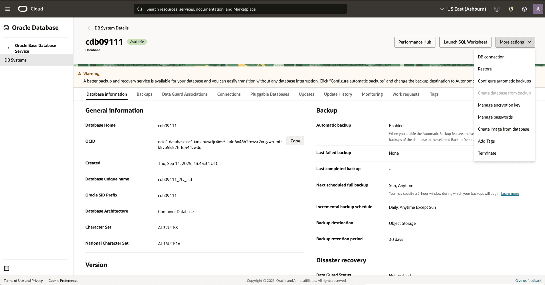 A screenshot of the backup Base Database process.
