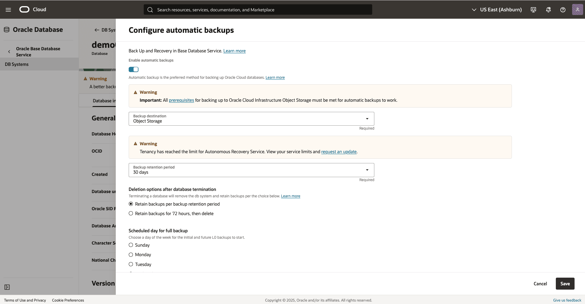 A screenshot of the backup Base Database process.