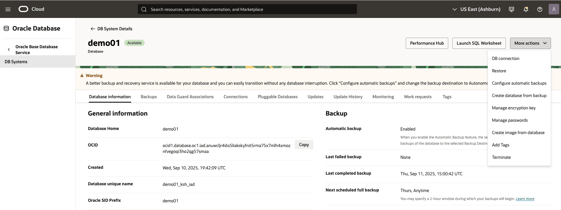 A screenshot of the backup Base Database process.