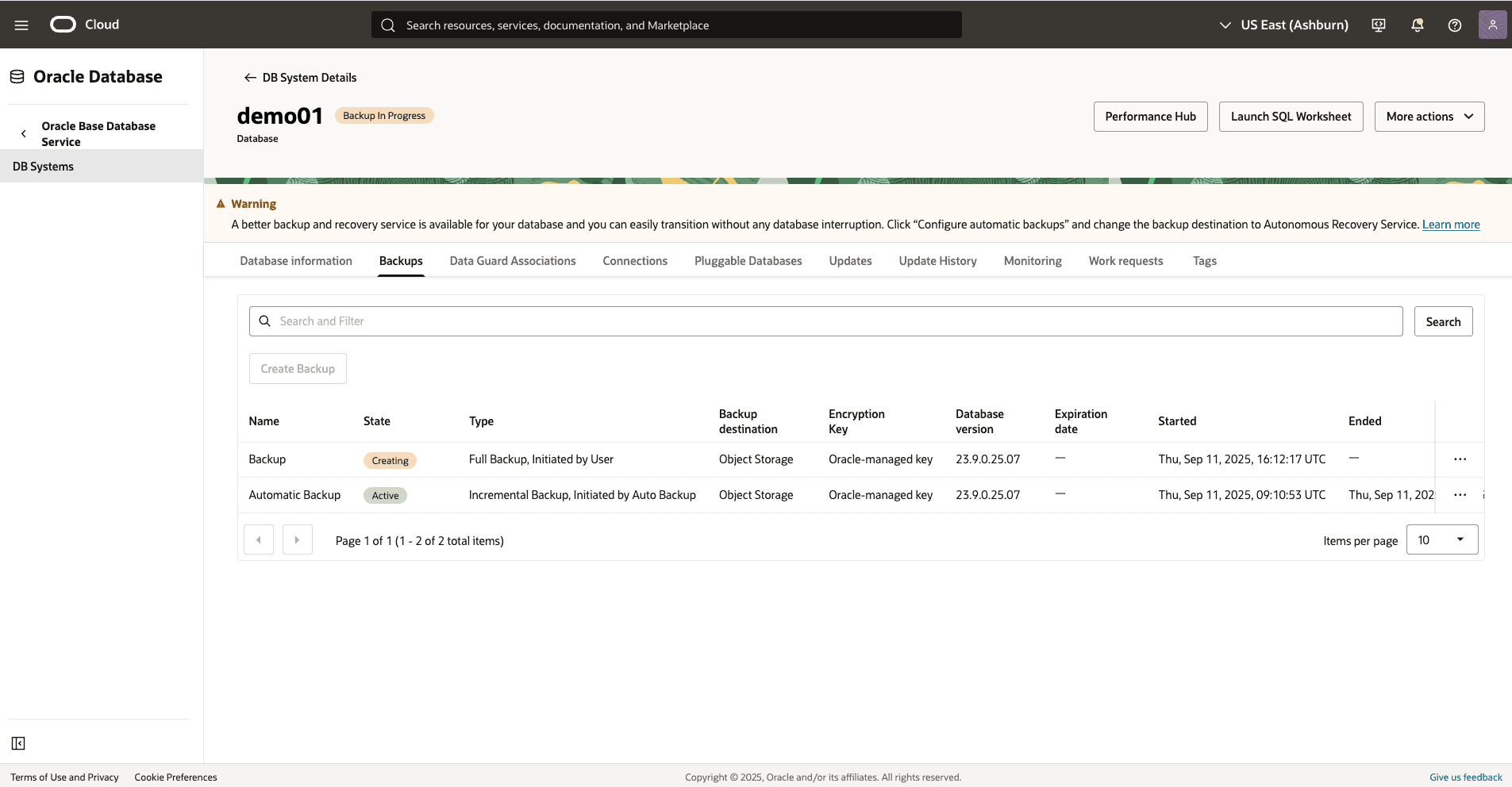 A screenshot of the backup Base Database process.