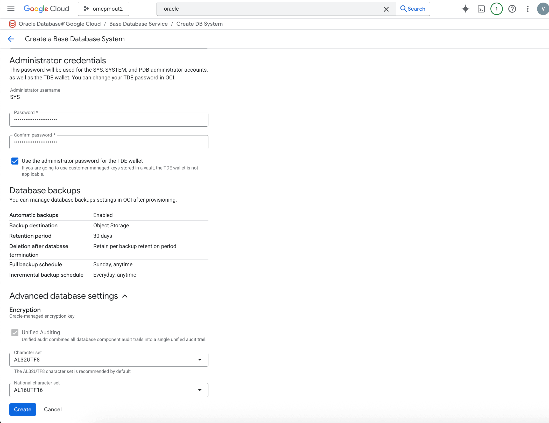 A screenshot of additional Base Database creation details.