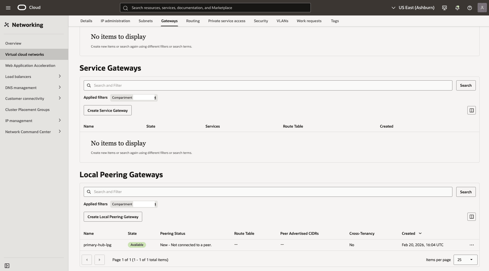 This screenshot shows how to configure the network in the primary region.