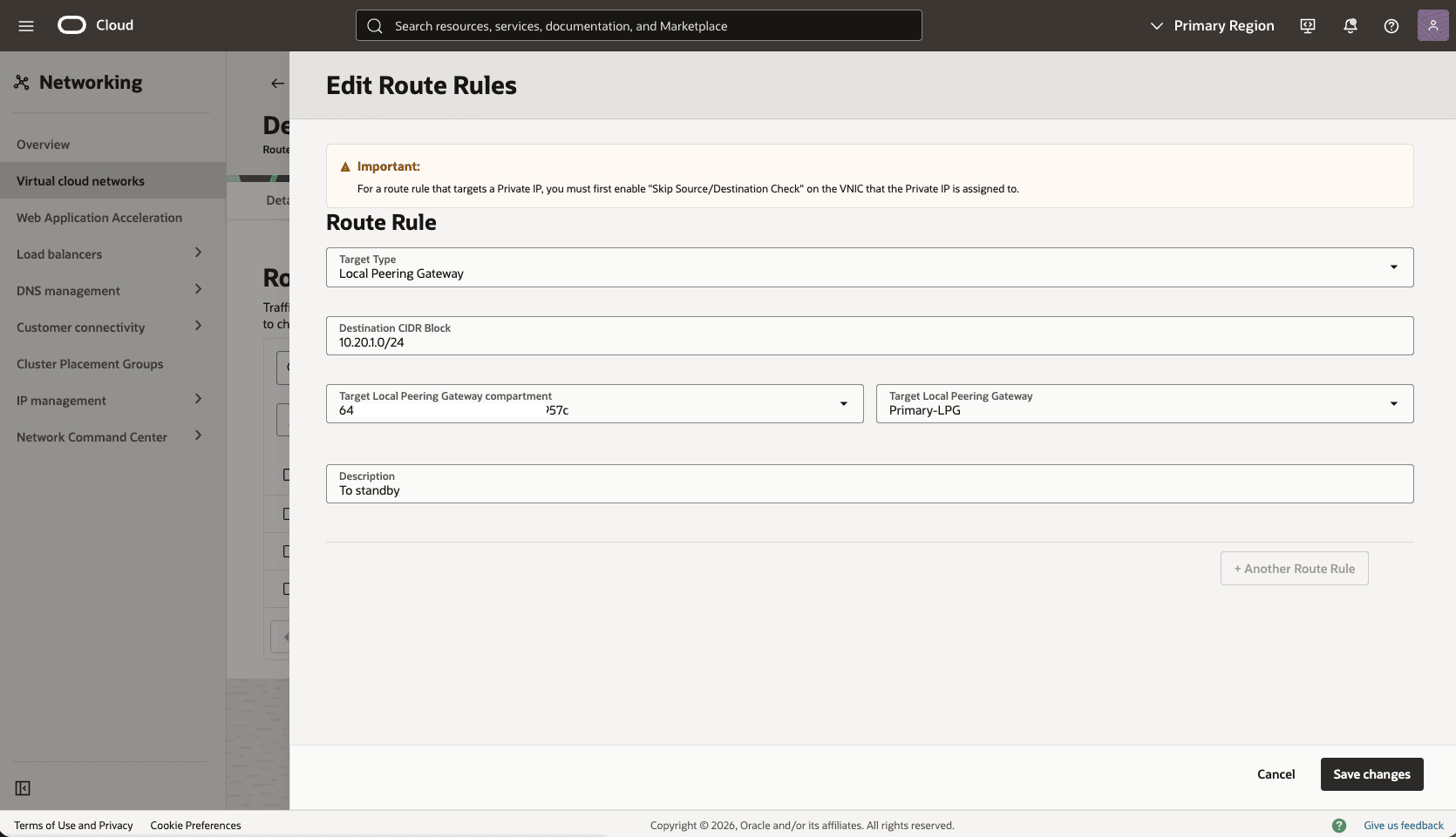 This screenshot shows how to configure the network in the primary zone.