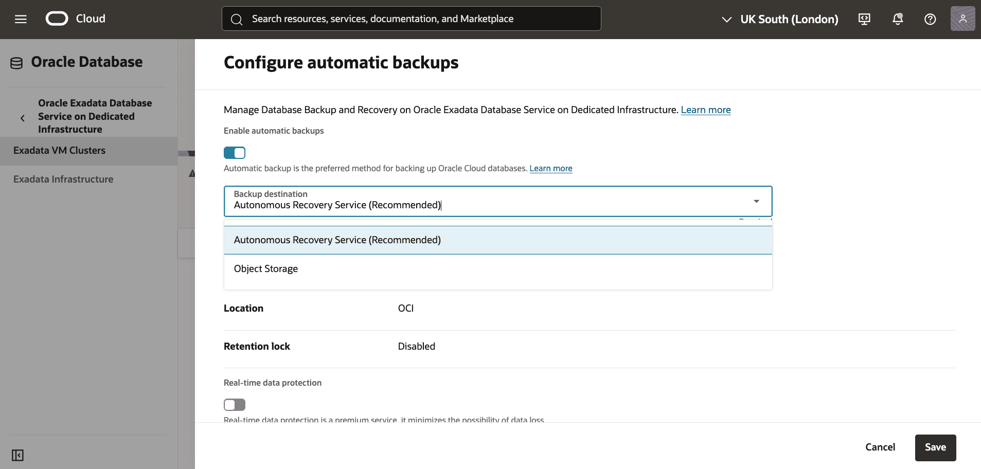 A screenshot of the Exadata Database backup process. A screenshot of the Exadata Database backup process.