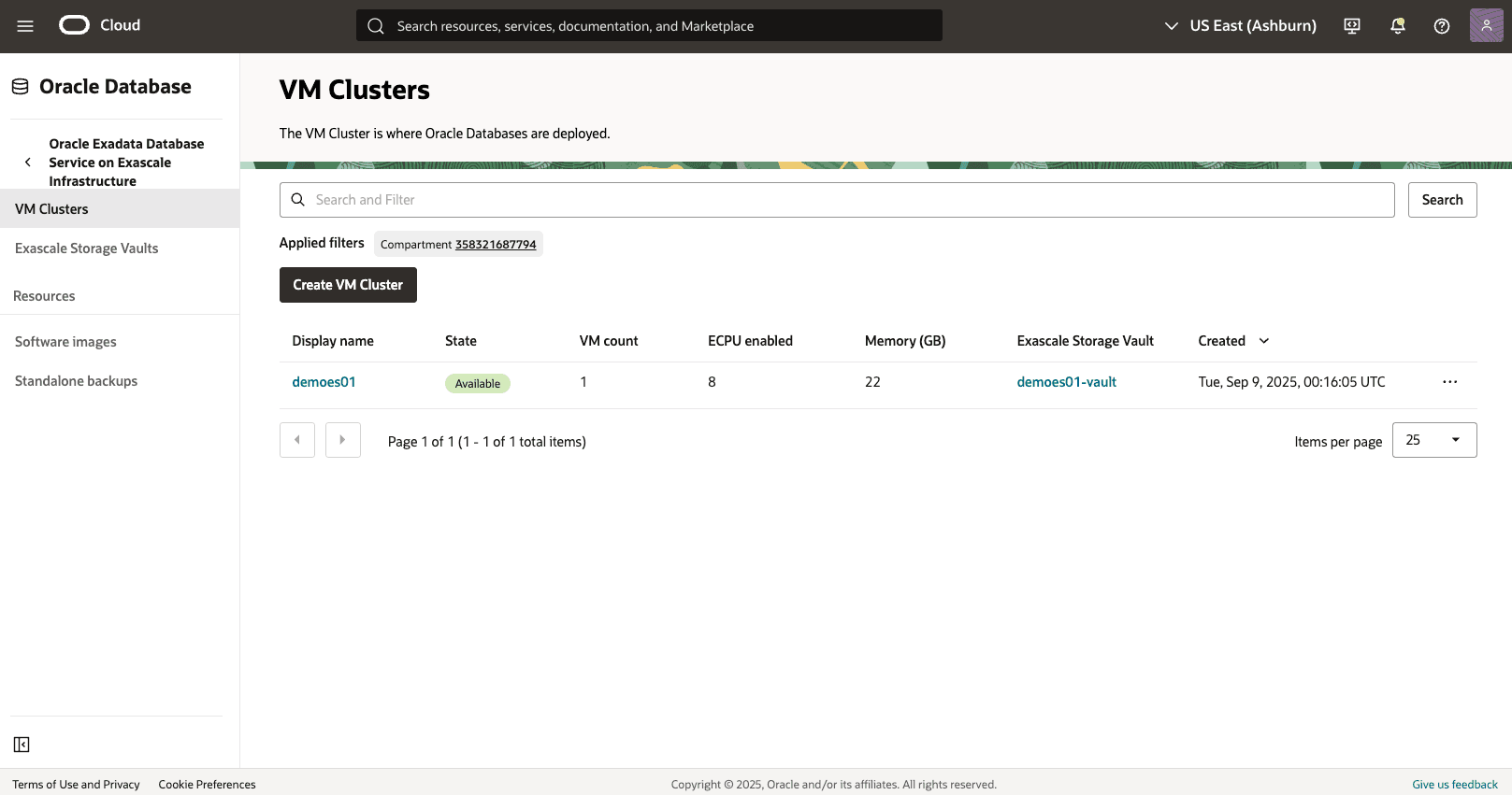 A screenshot of the View Automatic Backup from the OCI Console process.