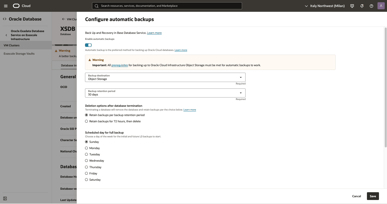 A screenshot of the View Automatic Backup from the OCI Console process.