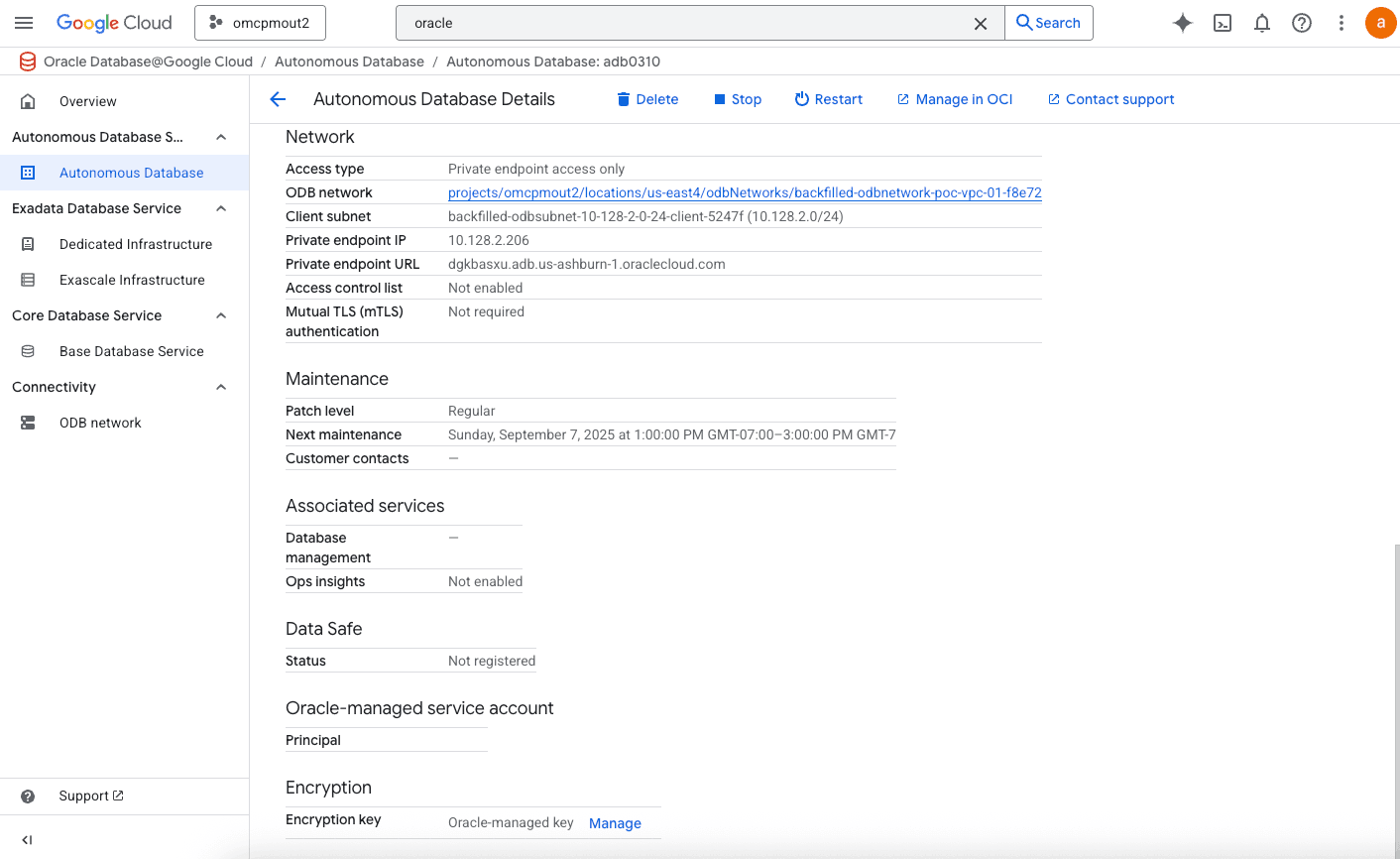 A screenshot of data protection for Autonomous AI Databases