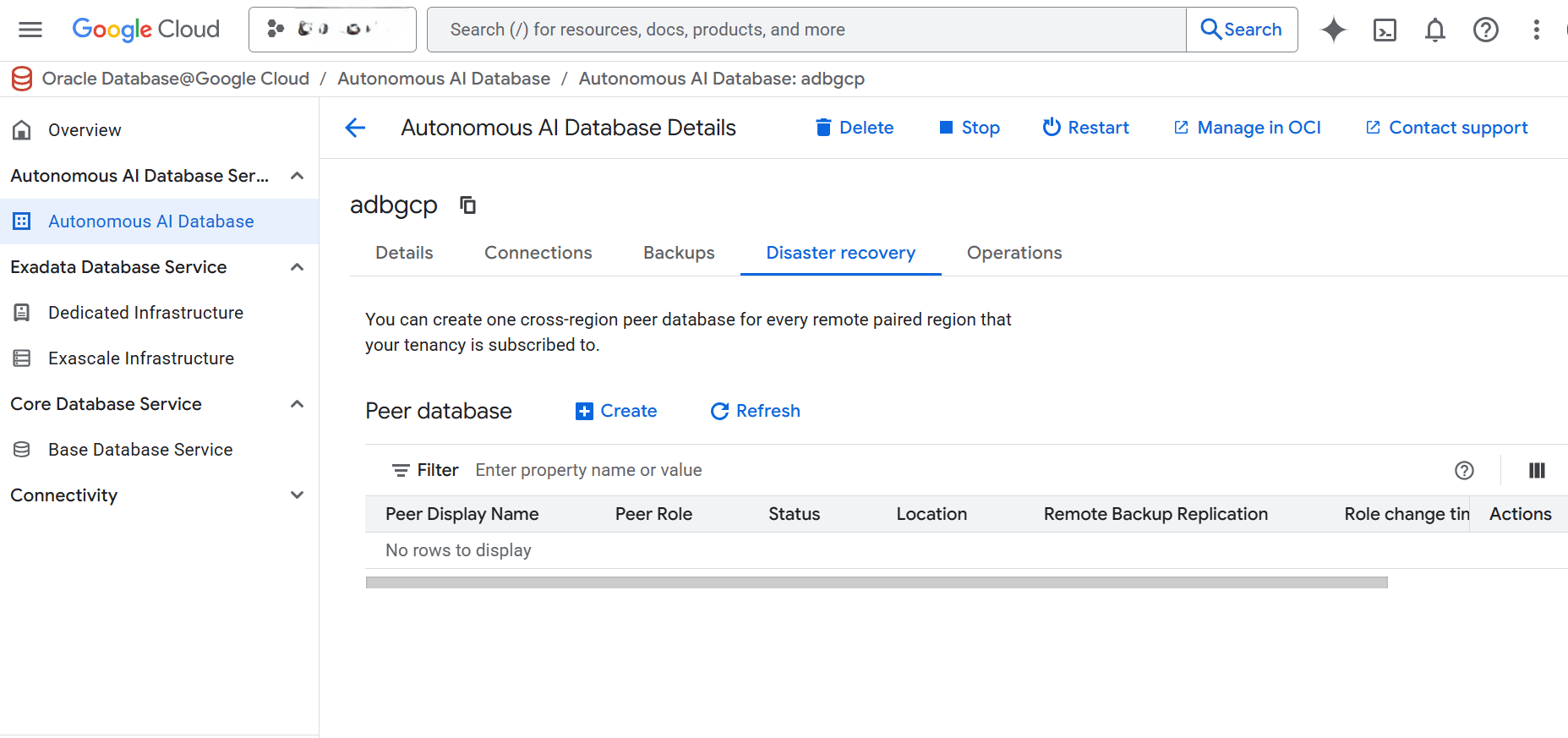 This screenshot shows how to perform a disaster recovery.