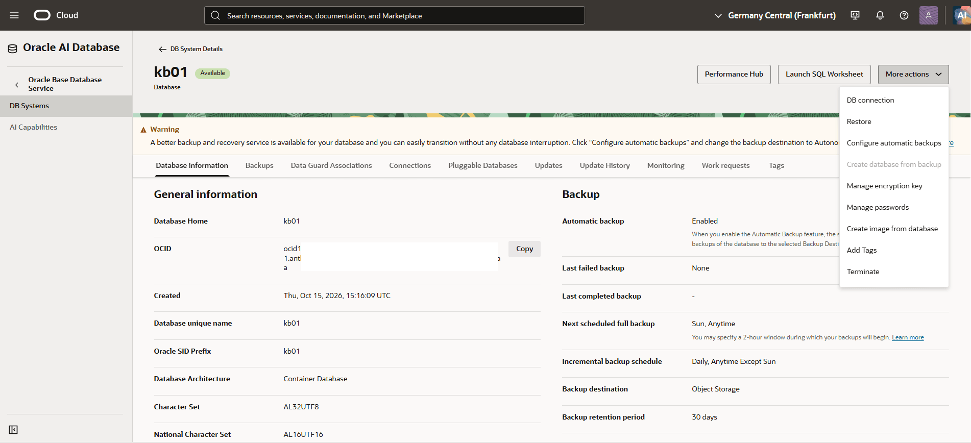 This screenshot shows how to modify a CDB.