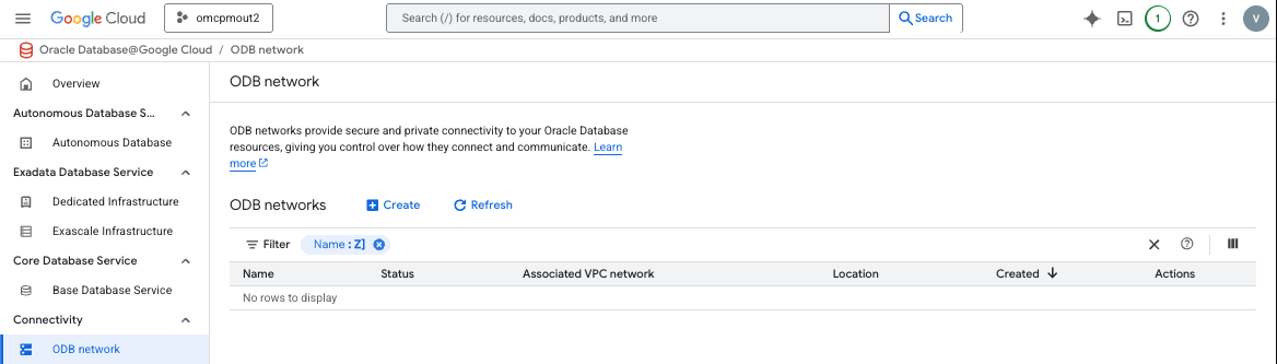 A screenshot showing the link to select to begin the creation of an ODB network.