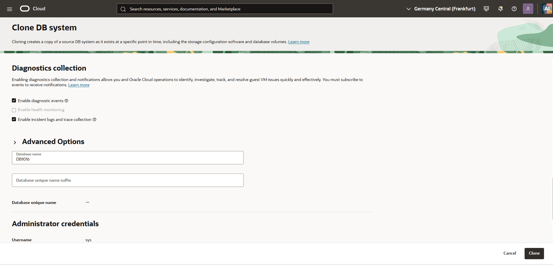 This screenshot shows how to clone a Base Database.