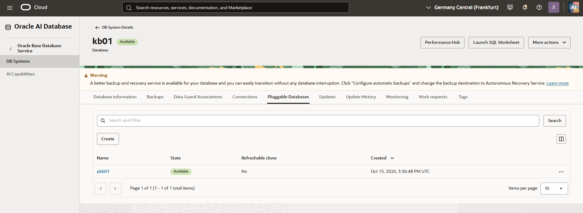 This screenshot shows how to clone a Base Database.