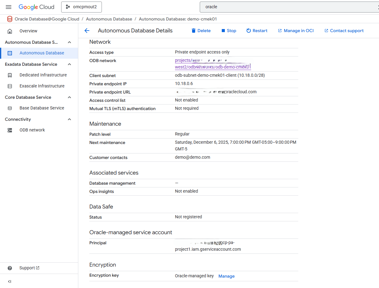 This screenshot shows how to obtain the Autonomous AI Database account identifier.