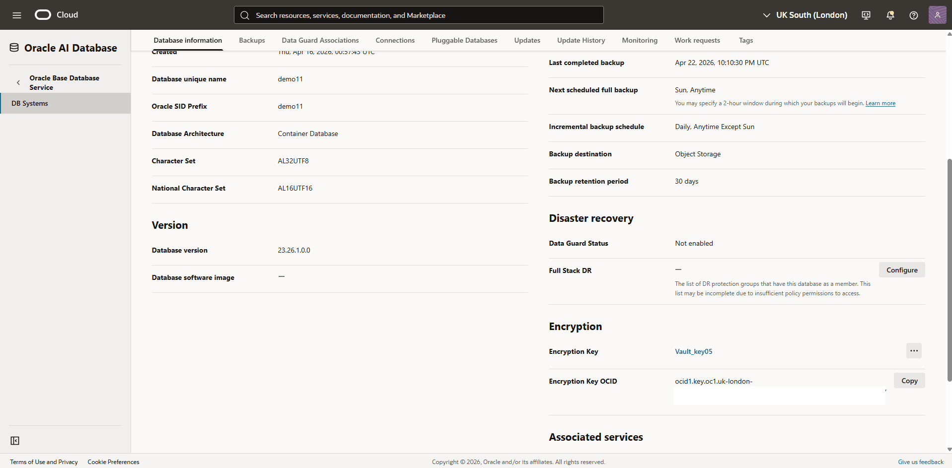 This screenshot shows how to verify the database encryption method.