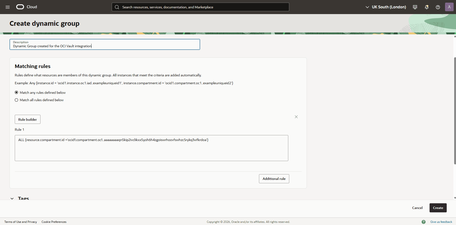 This screenshot shows how to create dynamic group.