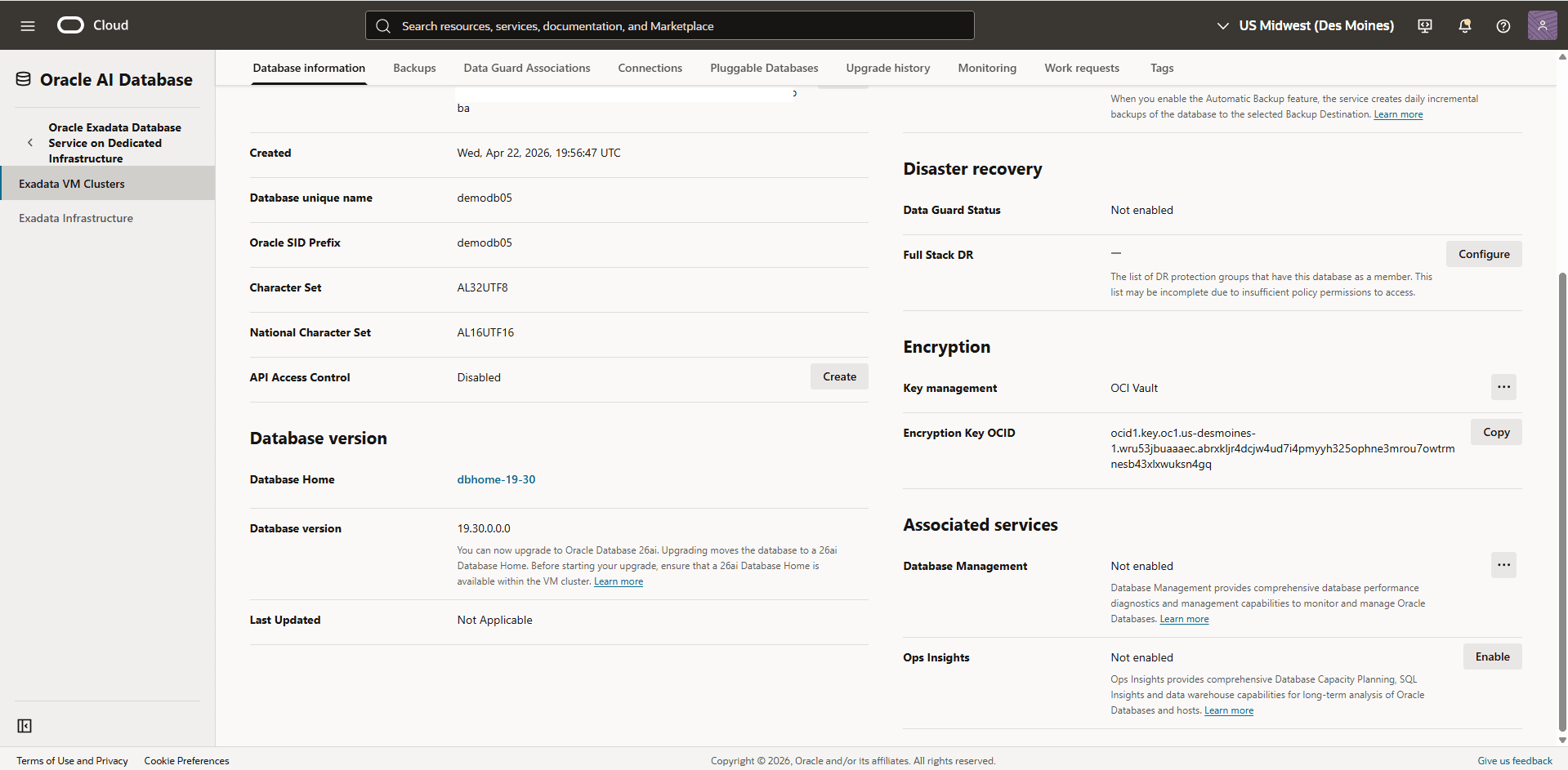This screenshot shows how to verify the database encryption method.