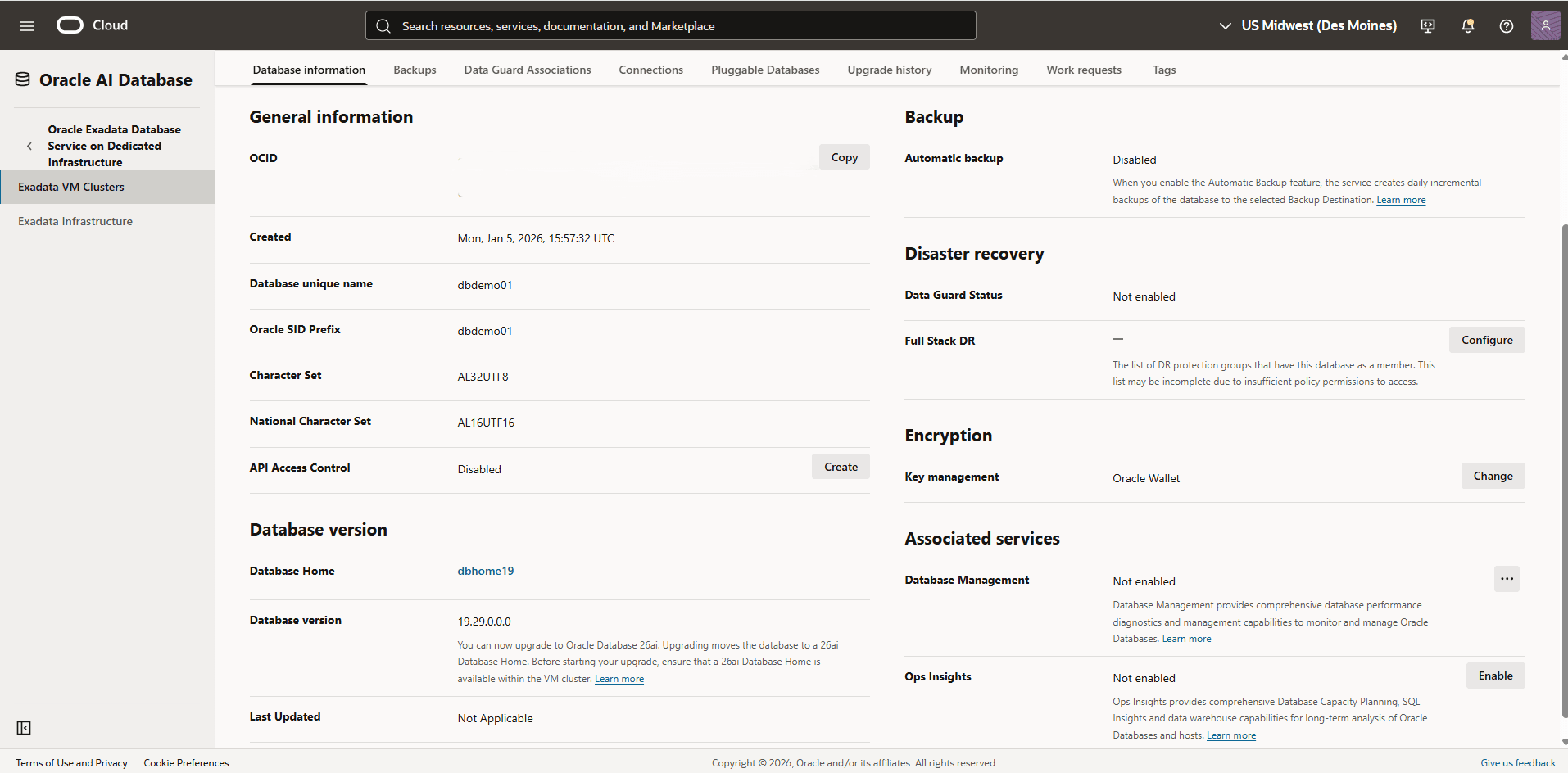 This screenshot shows key management information.