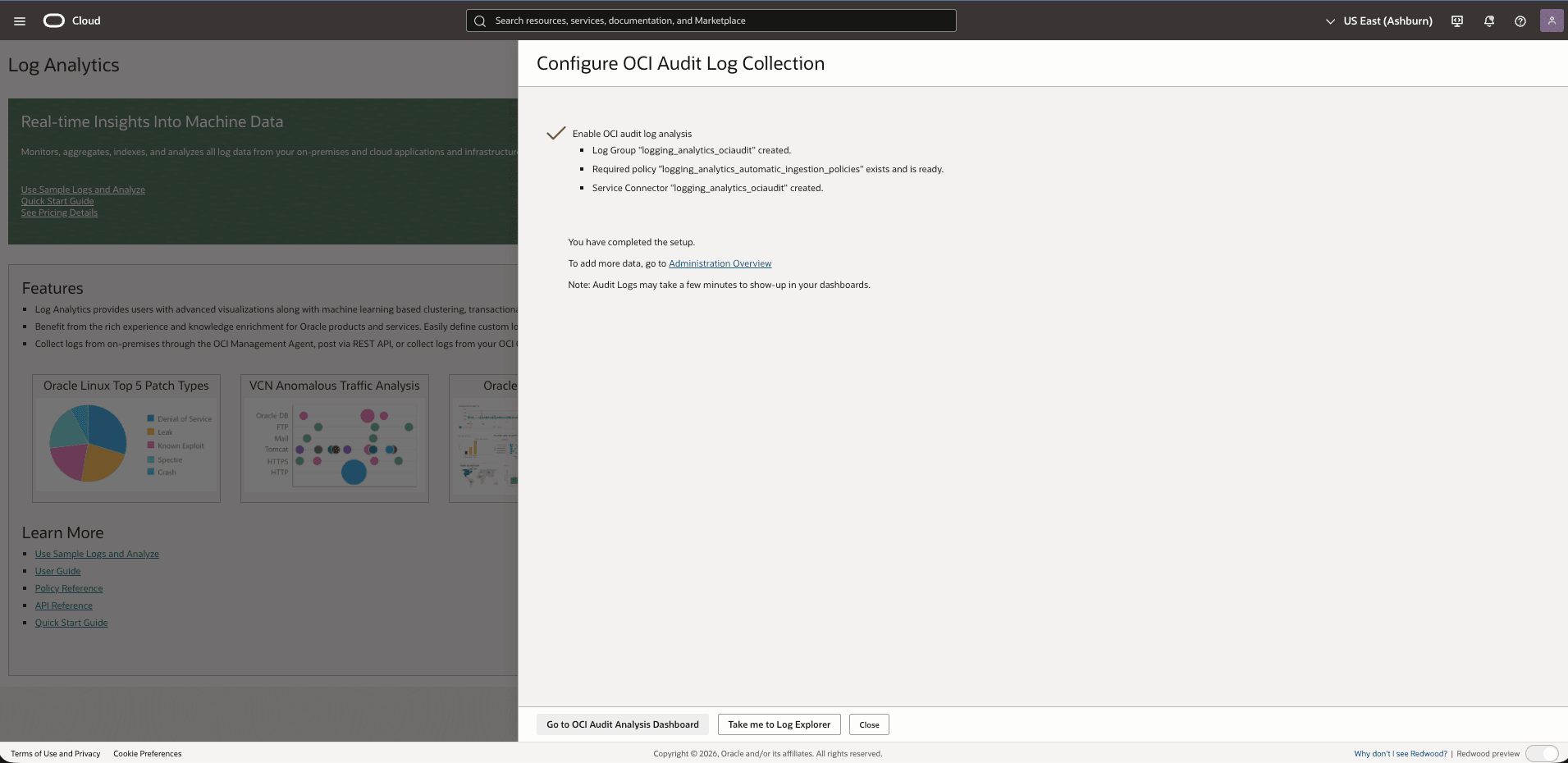 This screenshot shows how to navigate to Log Analytics.