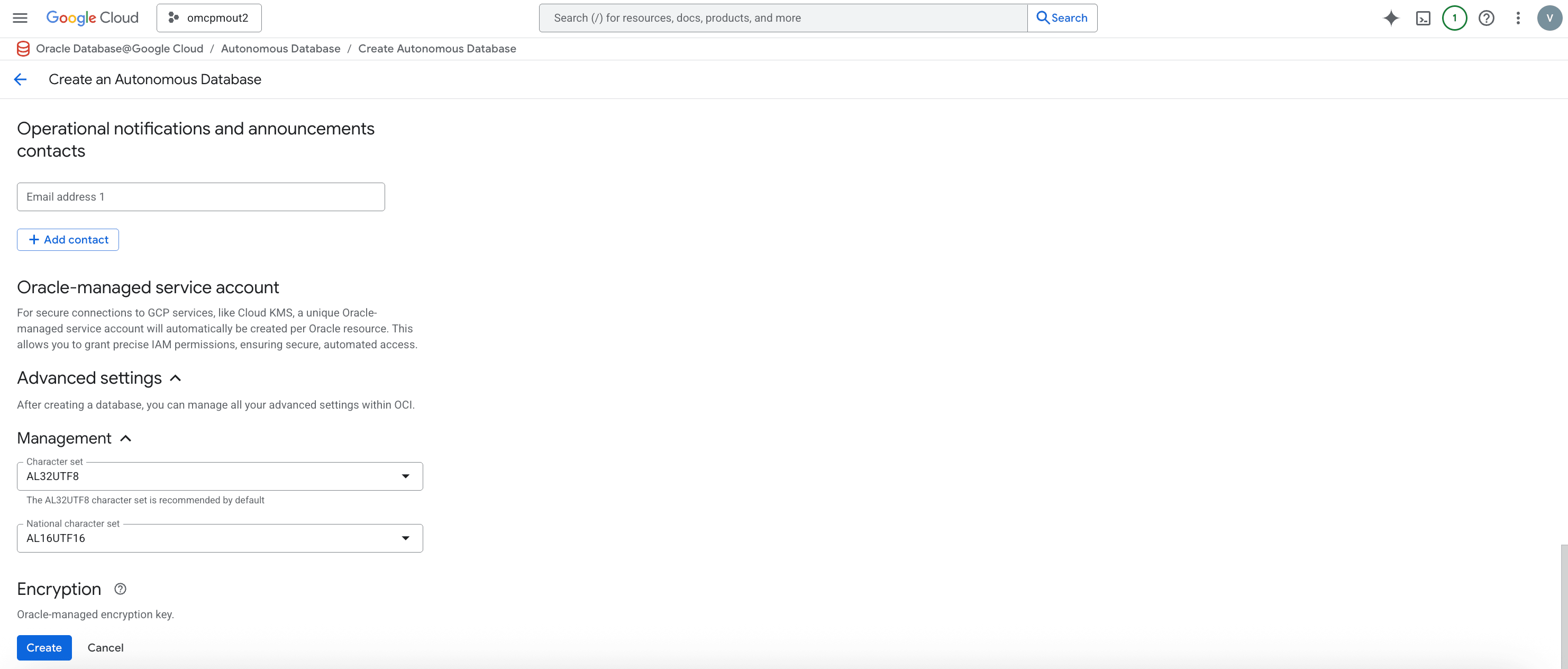 A screenshot of additional Autonomous Database creation details. A screenshot of additional Autonomous Database creation details.