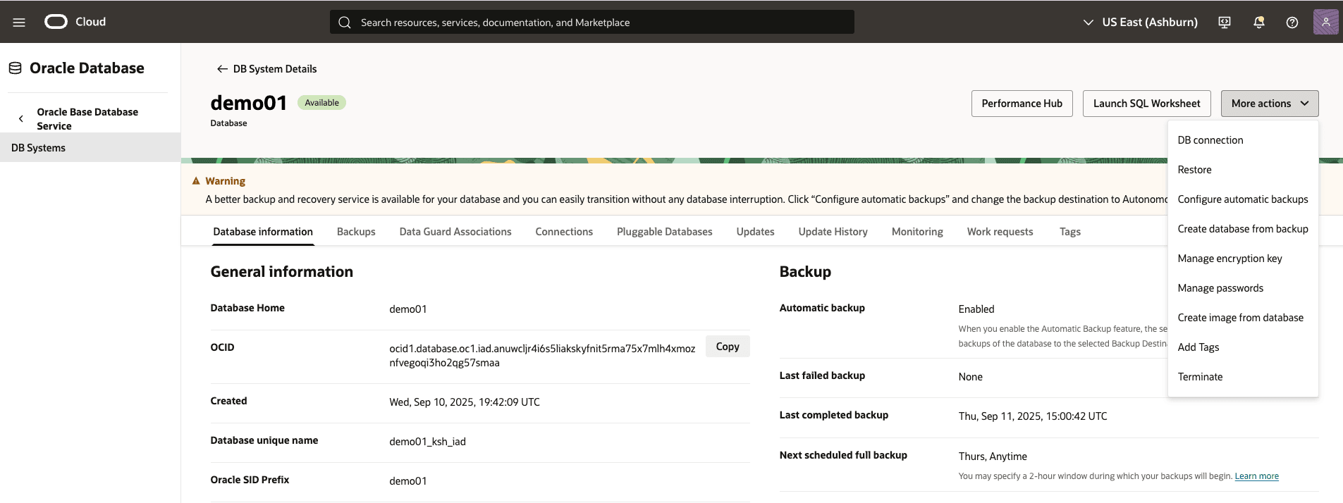 A screenshot of the backup Base Database process.