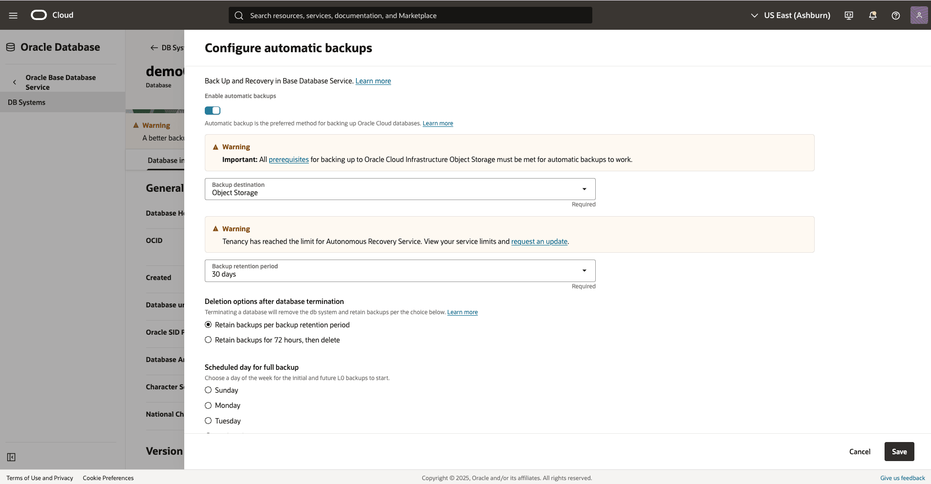 A screenshot of the backup Base Database process.