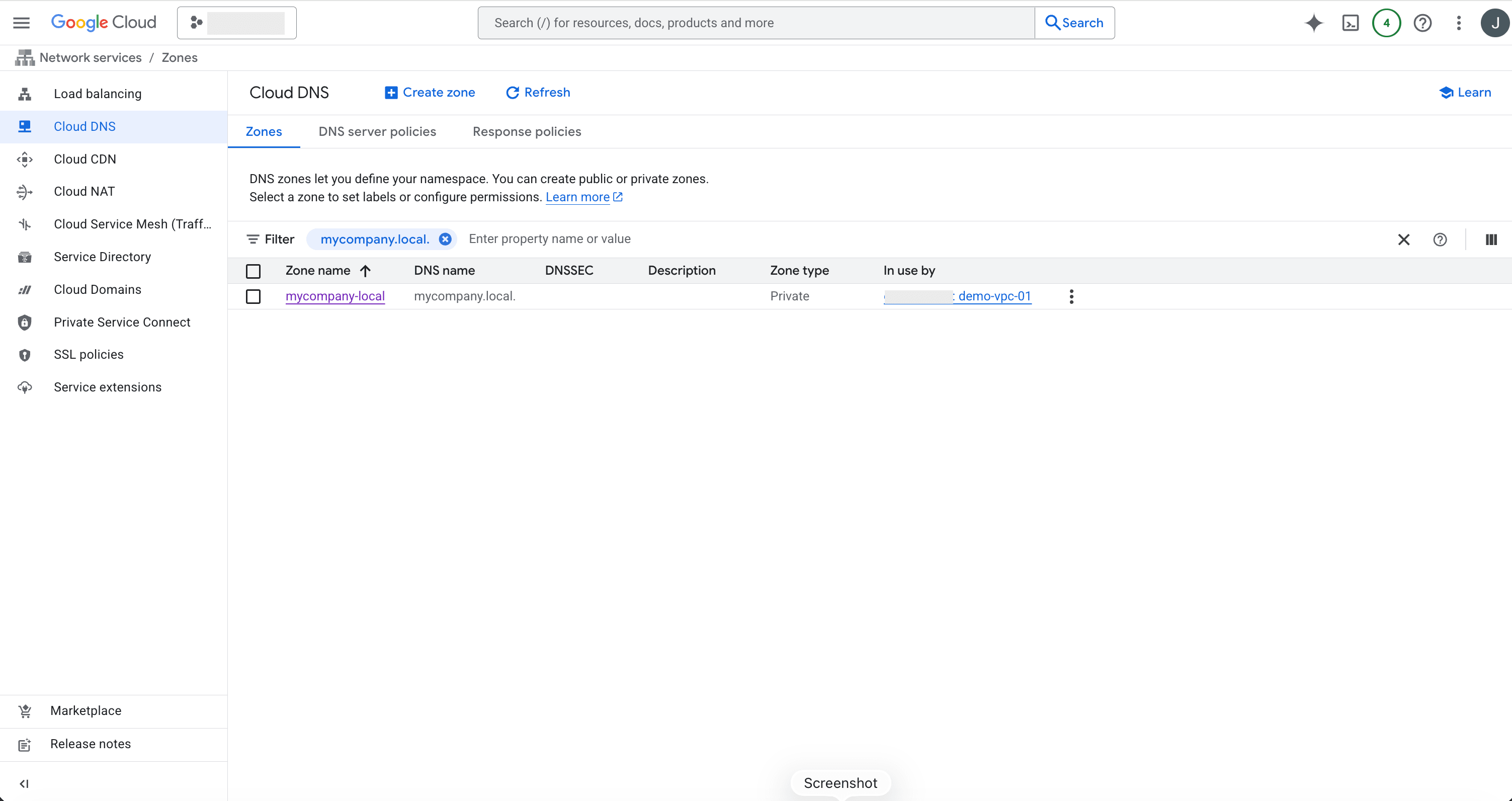 This screenshot shows how to create zone.